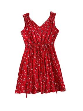 mercer & madison Red Floral V-Neck Blouse with White Blossoms